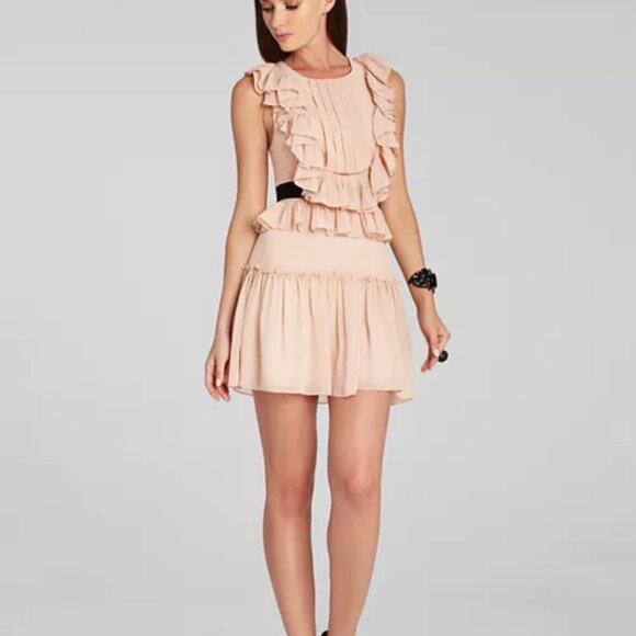 BCBGMaxAzria SZ6 Britt Bare Pink Flowy  Dress Cut Outs Fairy Coquette Party - Picture 2 of 14